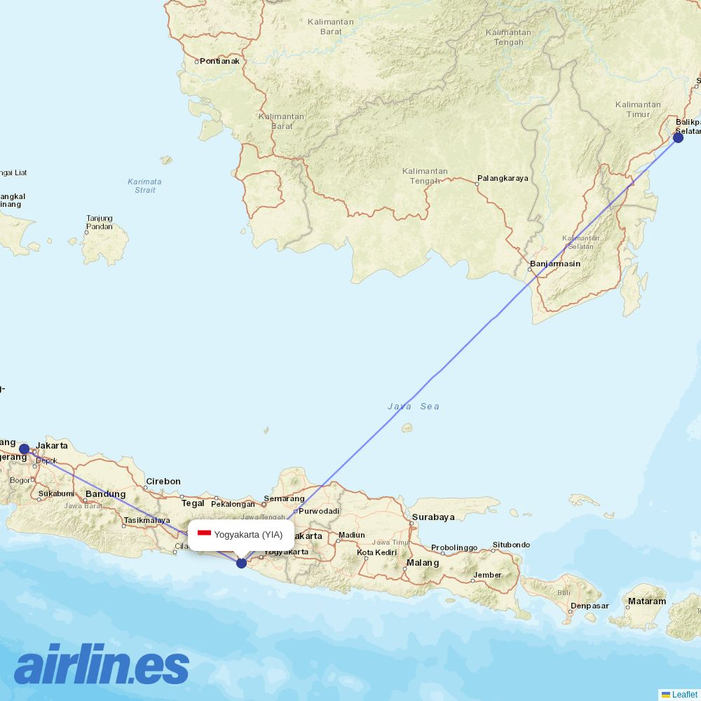 Citilink from New Yogyakarta International Airport destination map