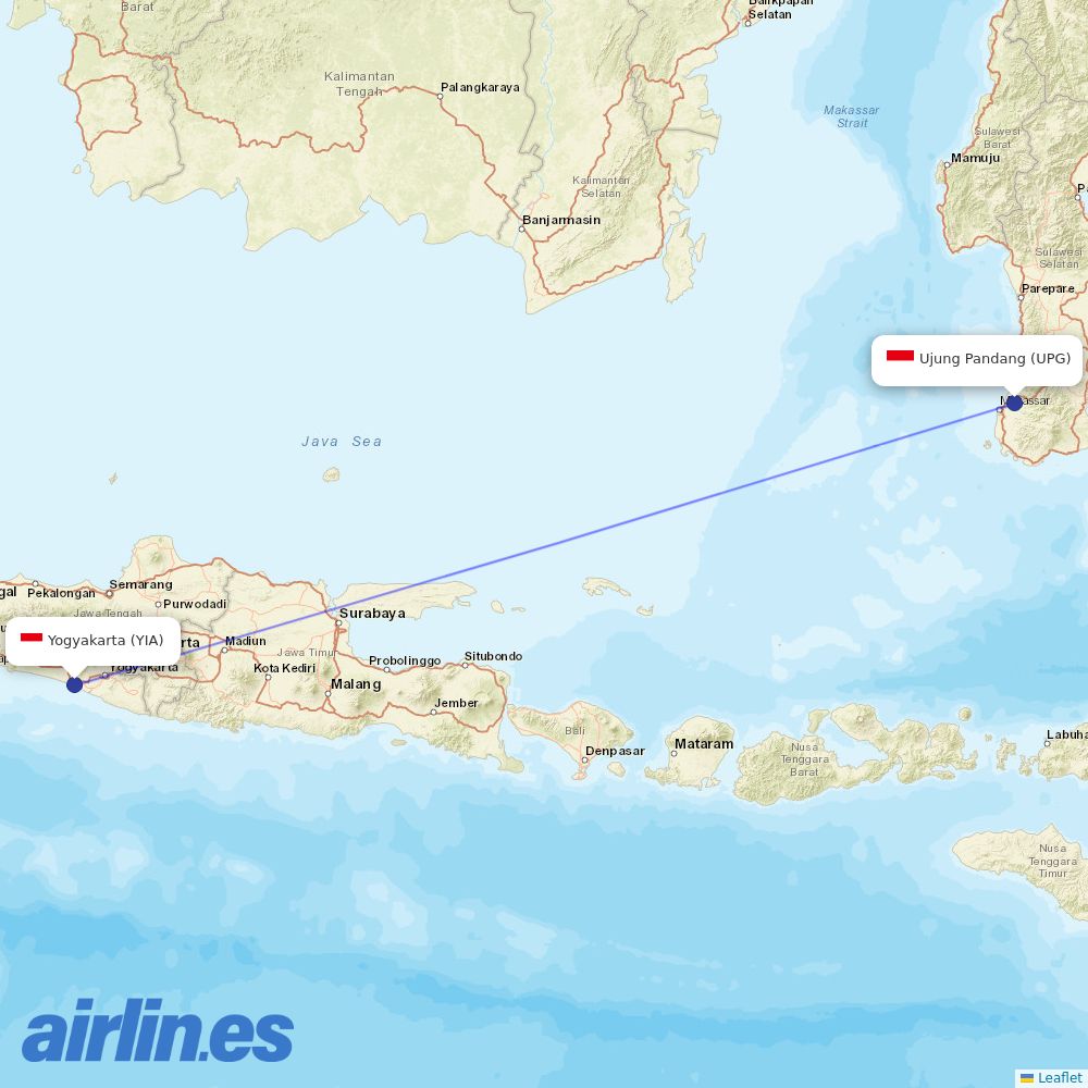 Sriwijaya Air from New Yogyakarta International Airport destination map
