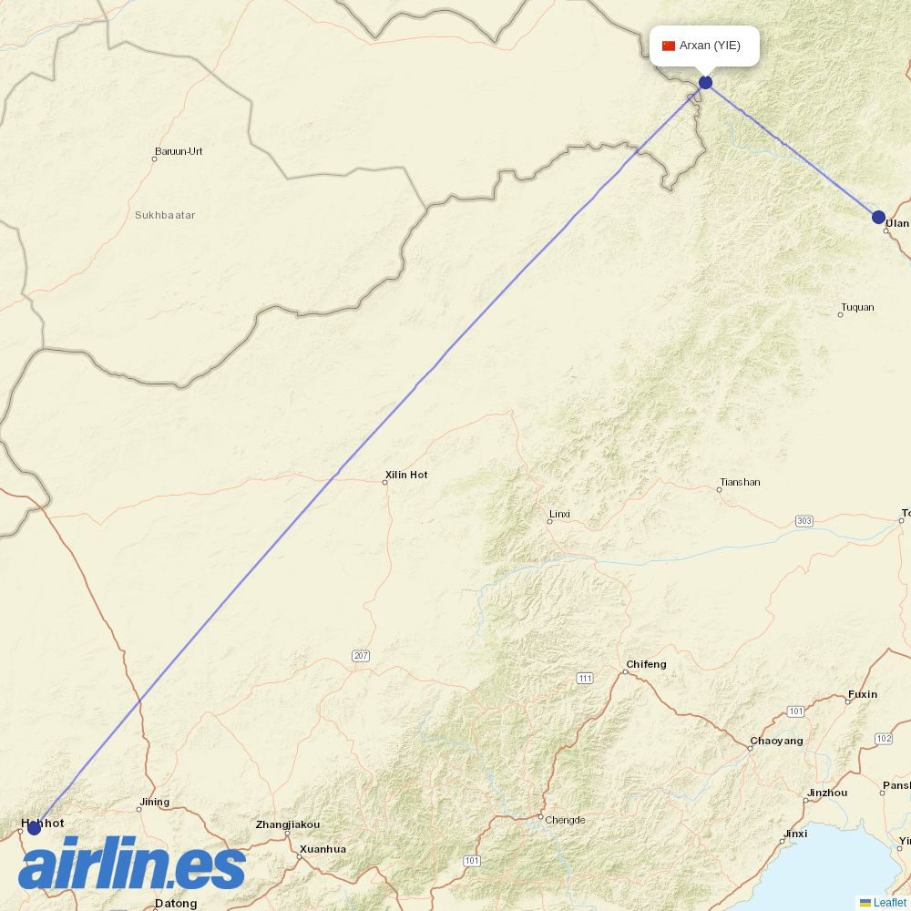 Gestair from Arxan Yiershi Airport destination map