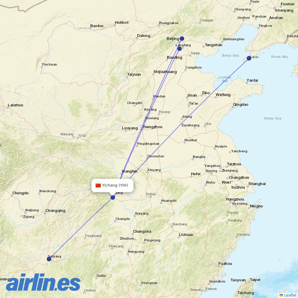 Air China from Yichang Airport destination map