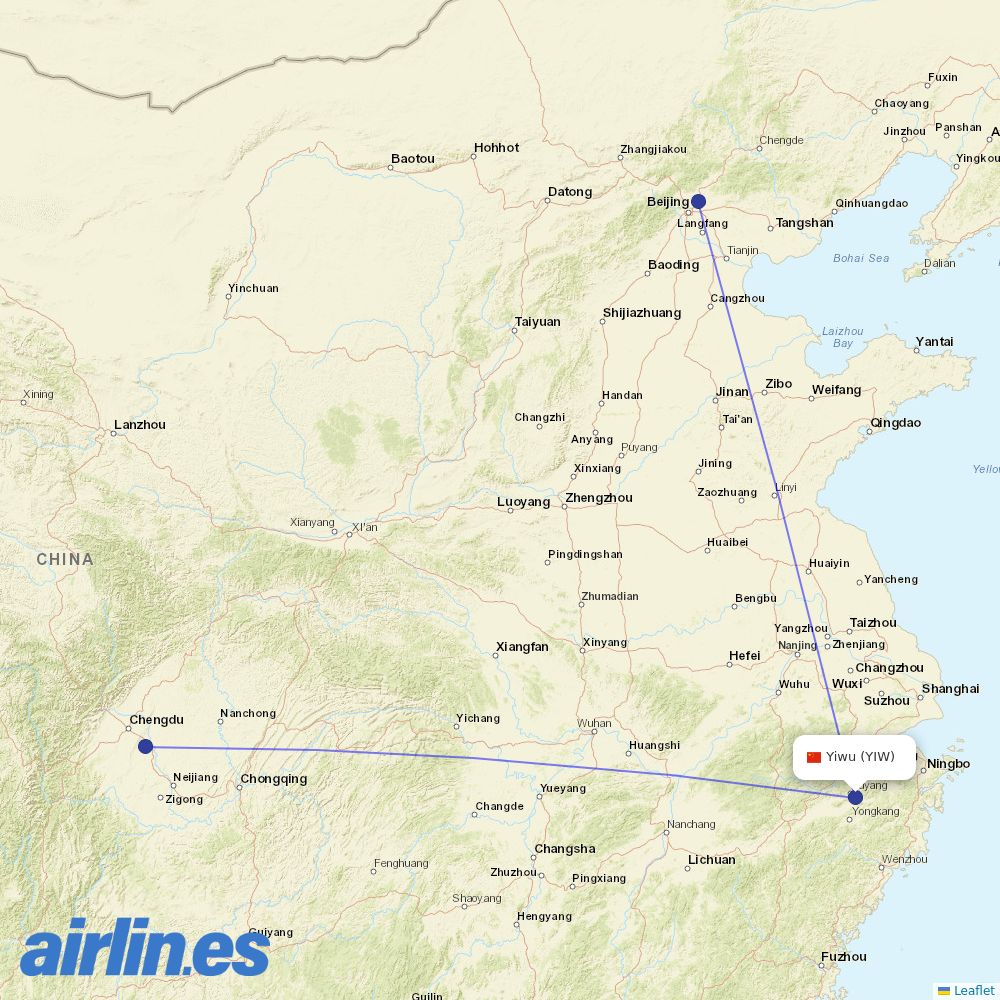 Air China from Yiwu Airport destination map