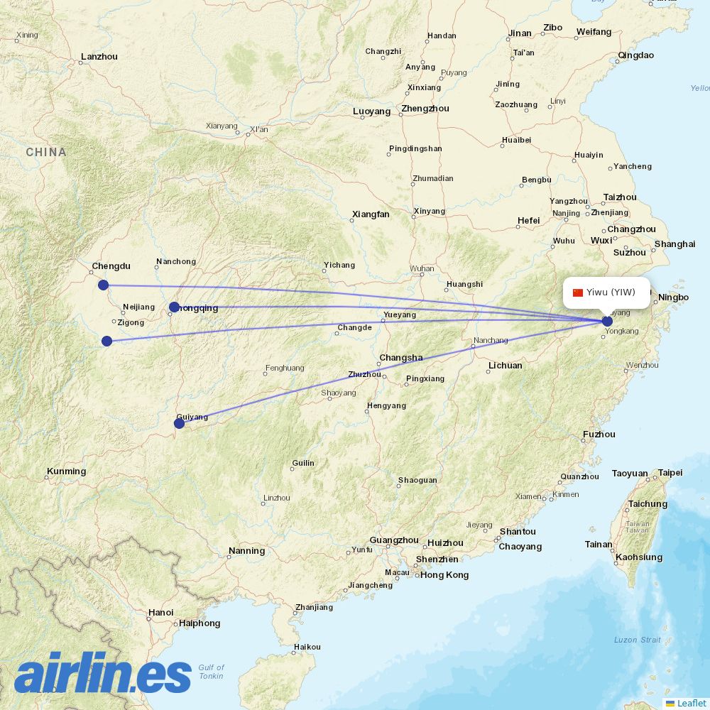 Colorful GuiZhou Airlines at YIW route map