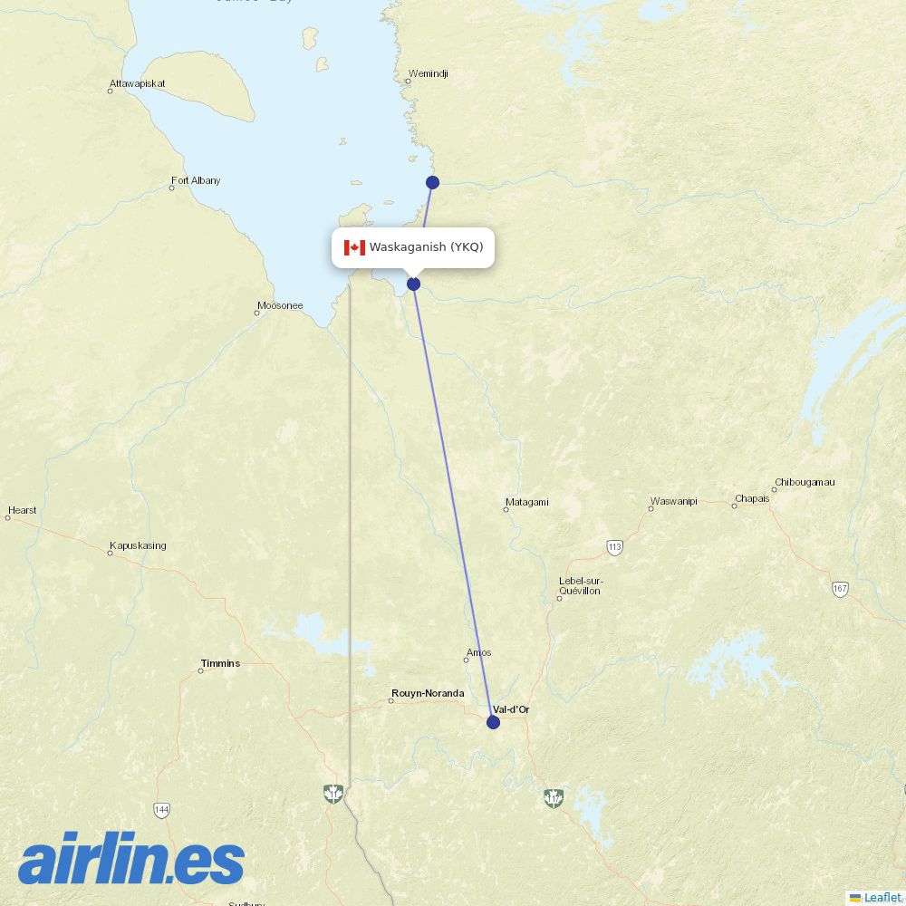 Air Creebec from Waskaganish destination map