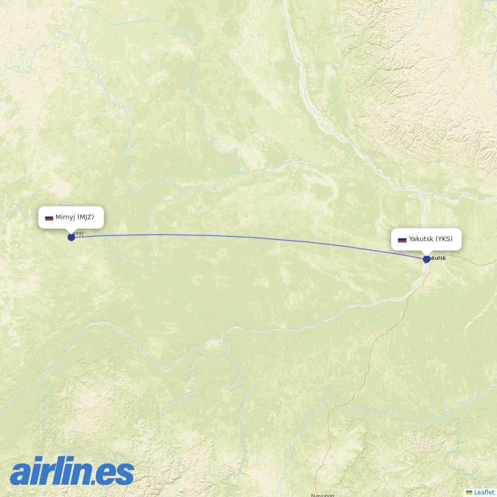 Alrosa from Yakutsk destination map