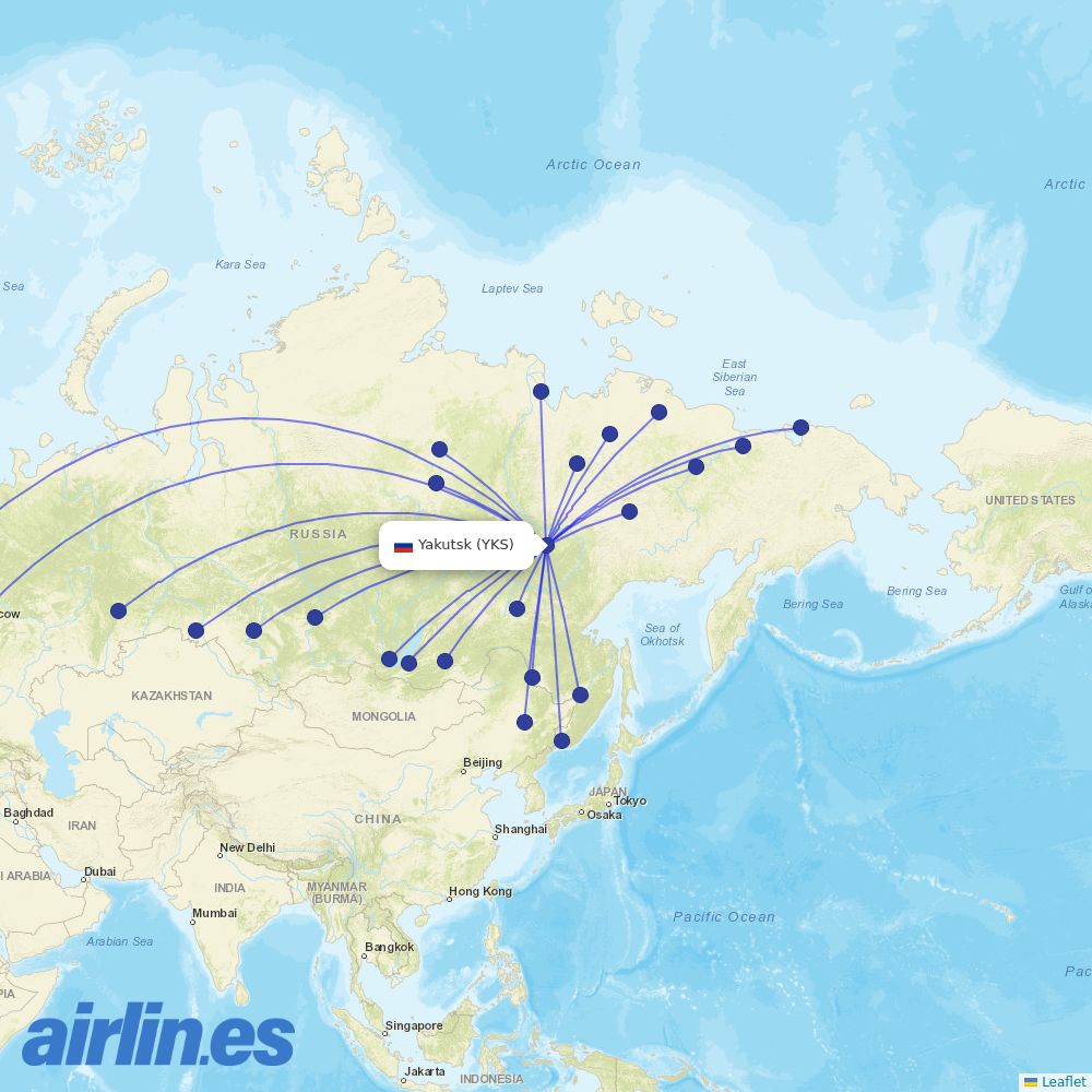 Yakutia at YKS route map