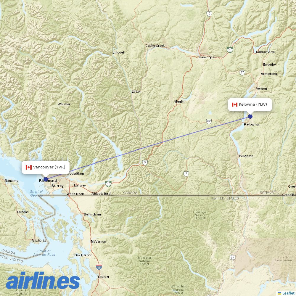 Air North from Kelowna destination map
