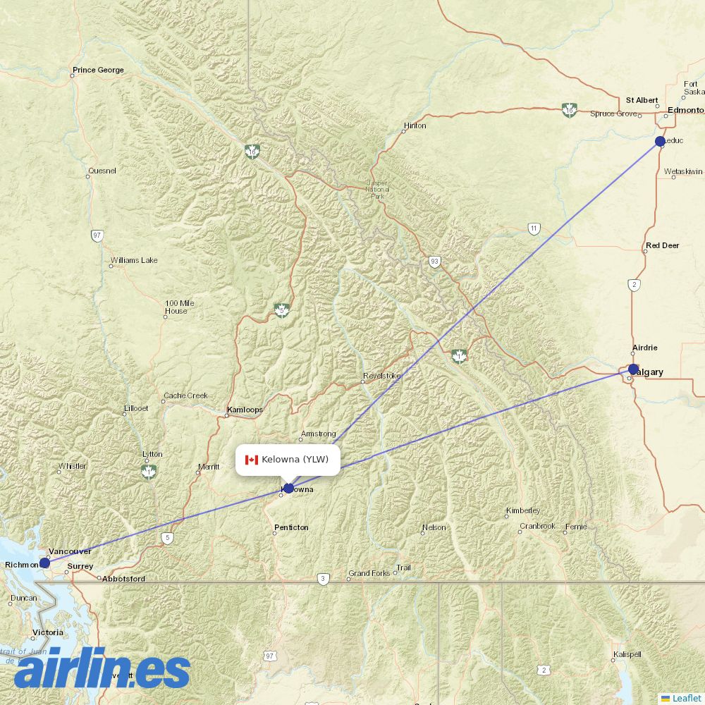 Flair at YLW route map