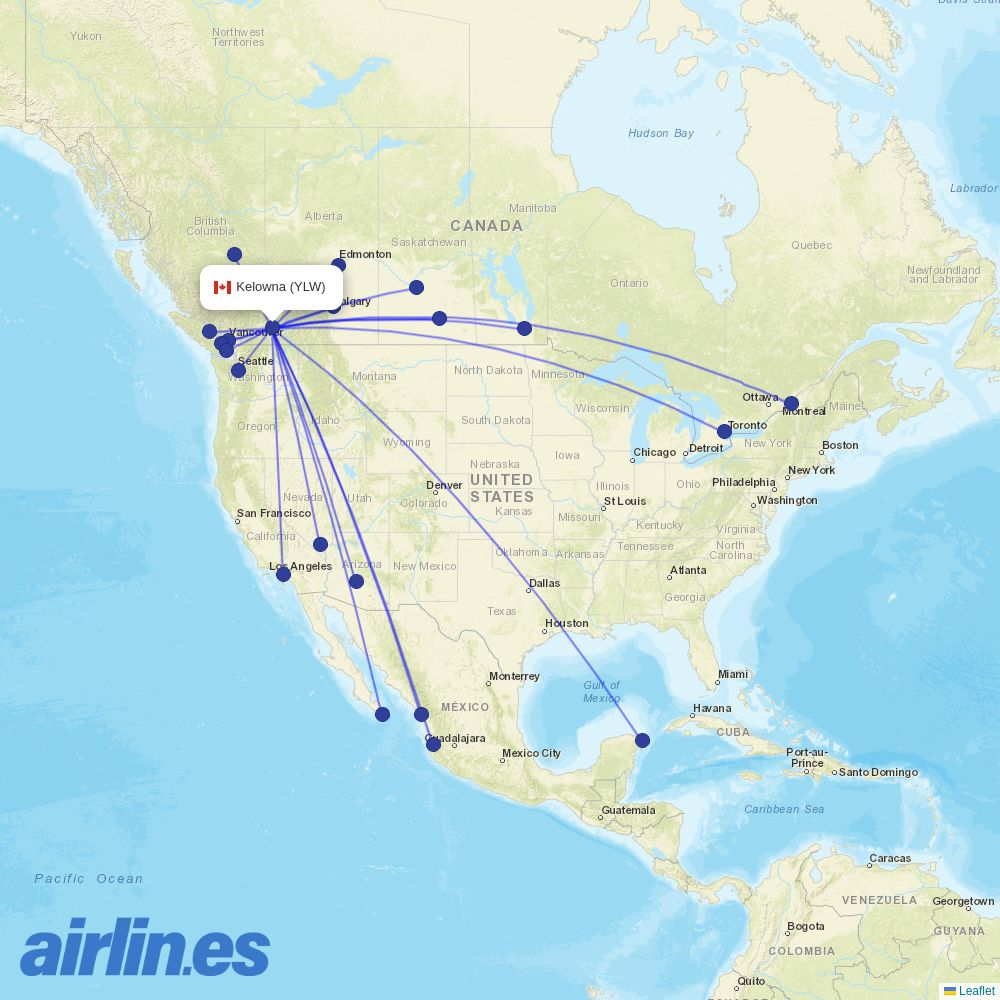 Porter Airlines from Kelowna destination map