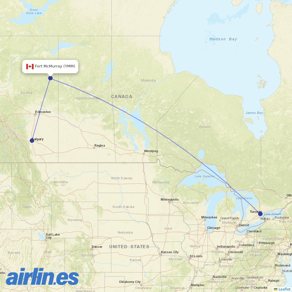 Air Canada from Fort Mcmurray destination map