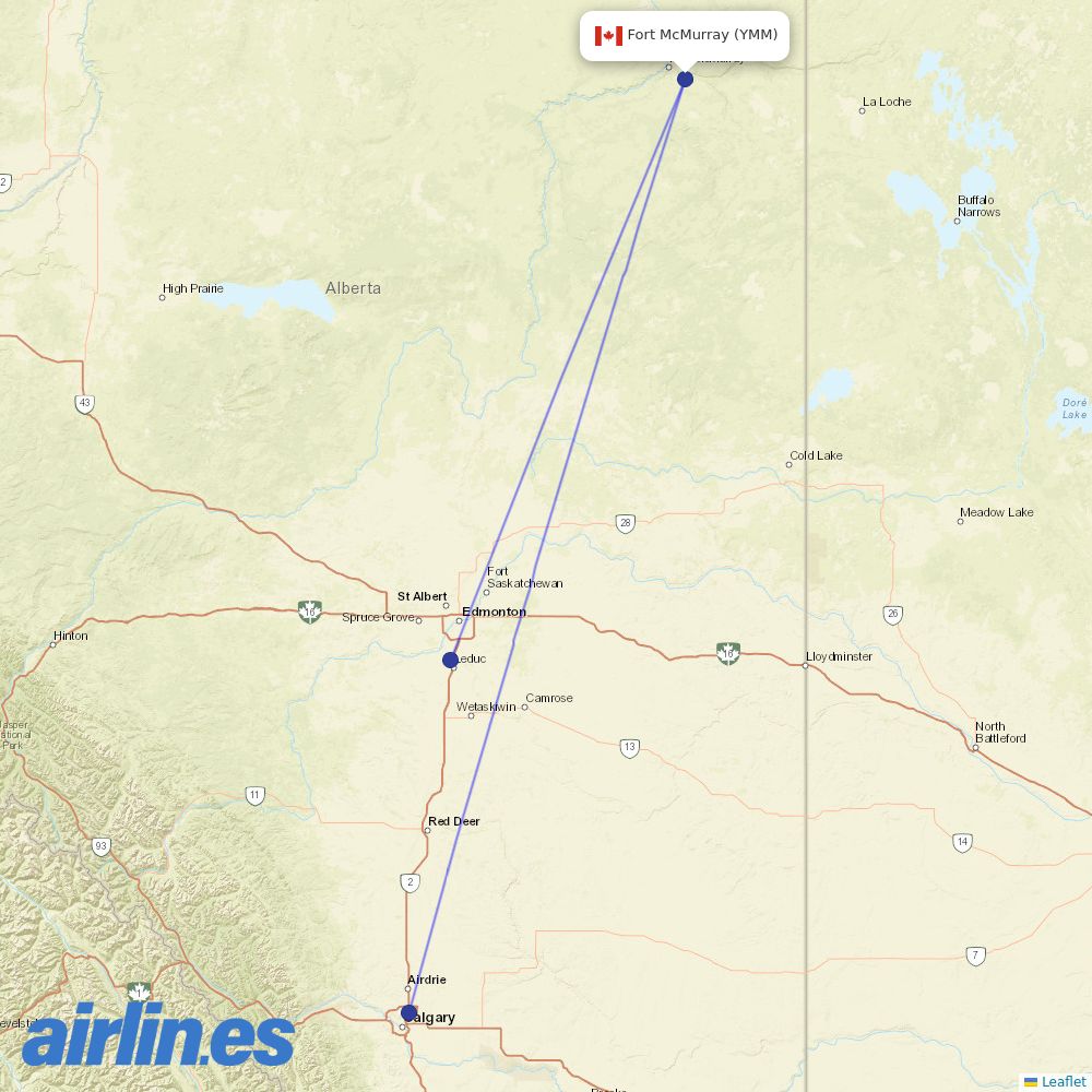 WestJet at YMM route map