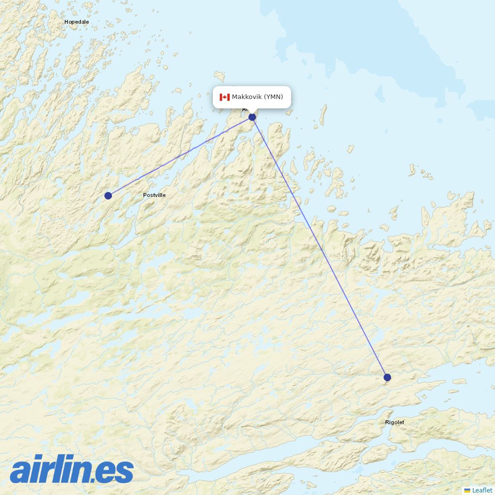 PAL Airlines from Makkovik Airport destination map