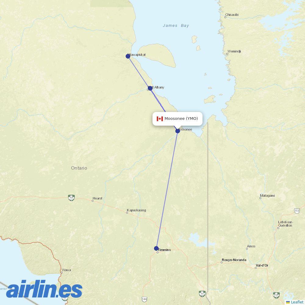 Air Creebec from Moosonee destination map