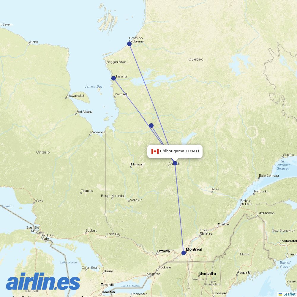 Air Creebec from Chapais Airport destination map