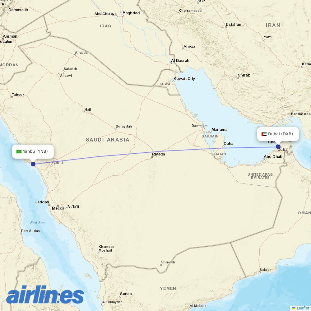 flydubai from Yenbo destination map