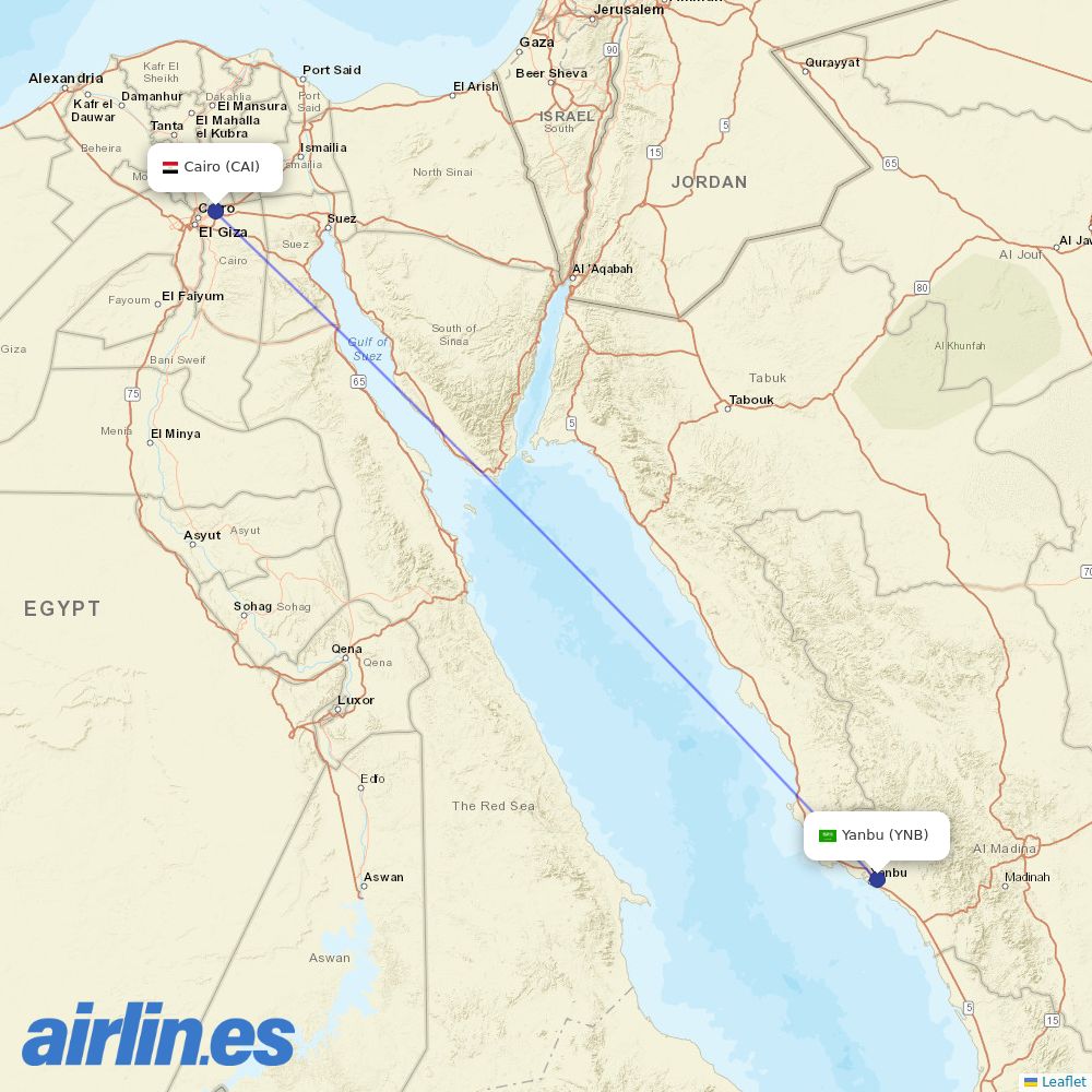 Air Cairo from Yenbo destination map