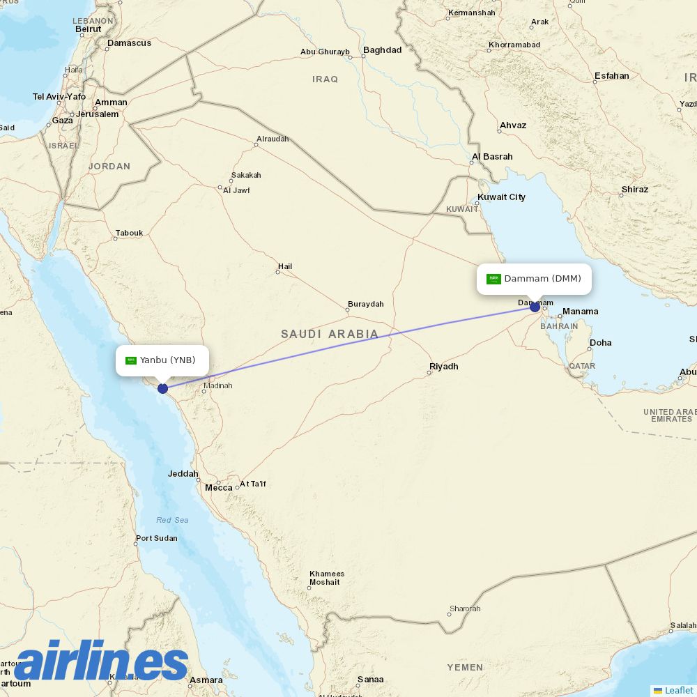 Flynas from Yenbo destination map
