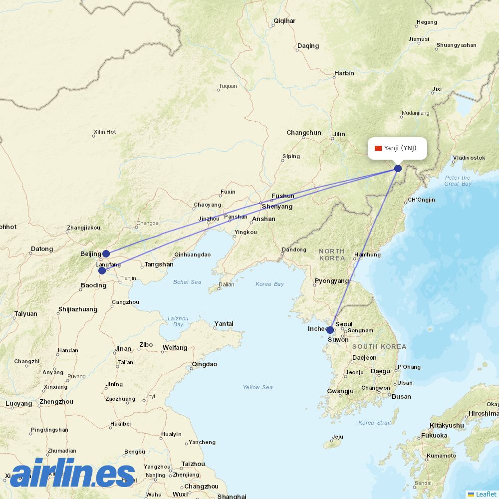 Air China from Yanji Airport destination map