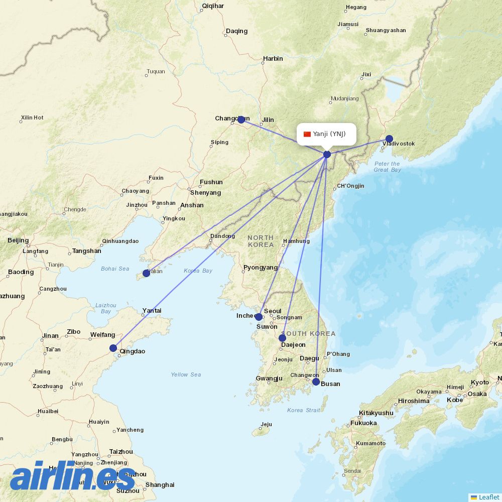 China Southern Airlines from Yanji Airport destination map