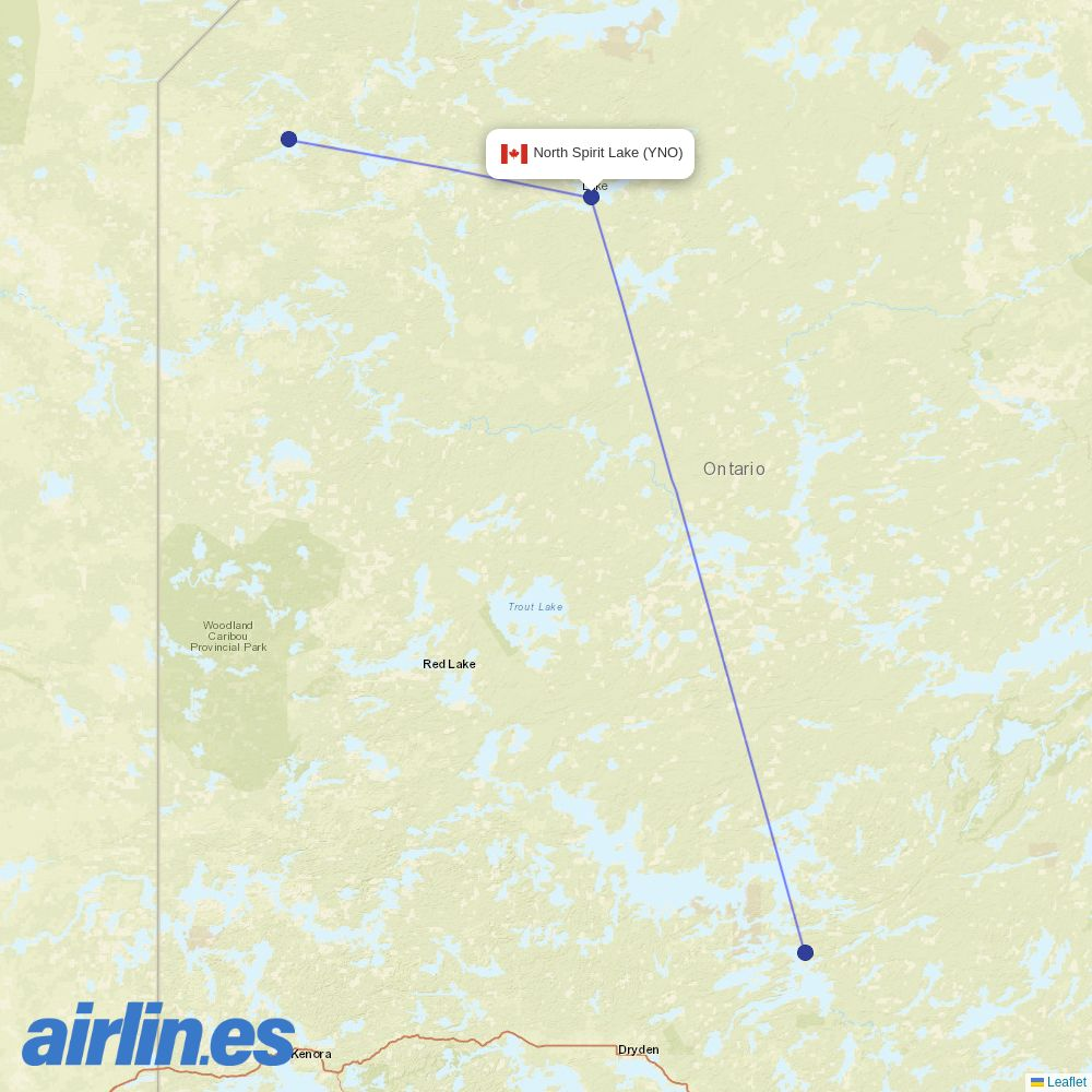 Wasaya Airways from North Spirit Lake destination map
