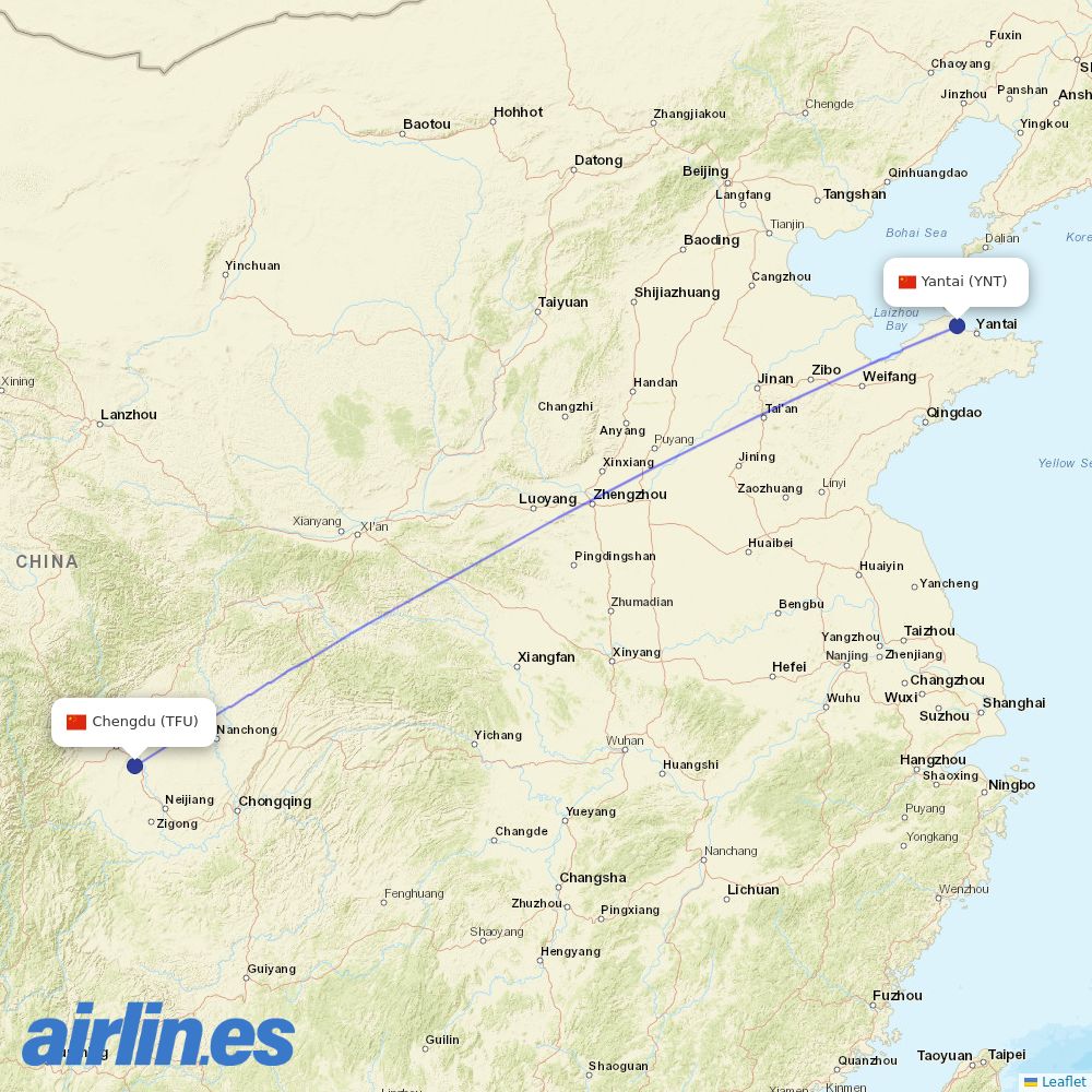 Air Travel from Penglai International Airport destination map