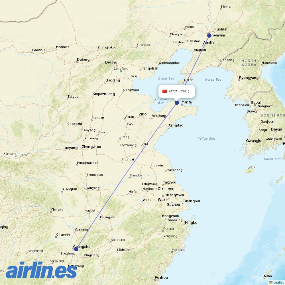 Ruili Airlines from Penglai International Airport destination map