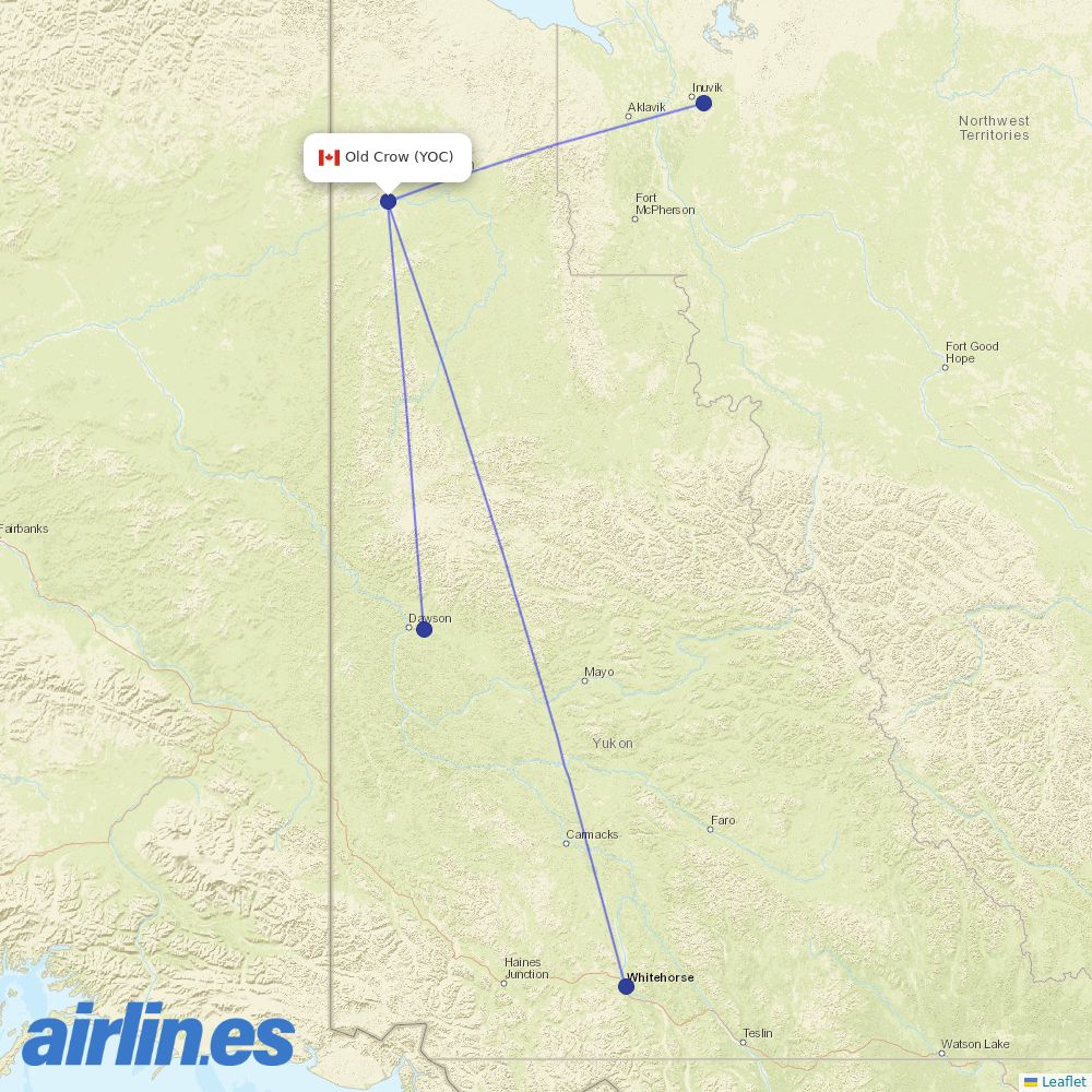Air North from Old Crow destination map