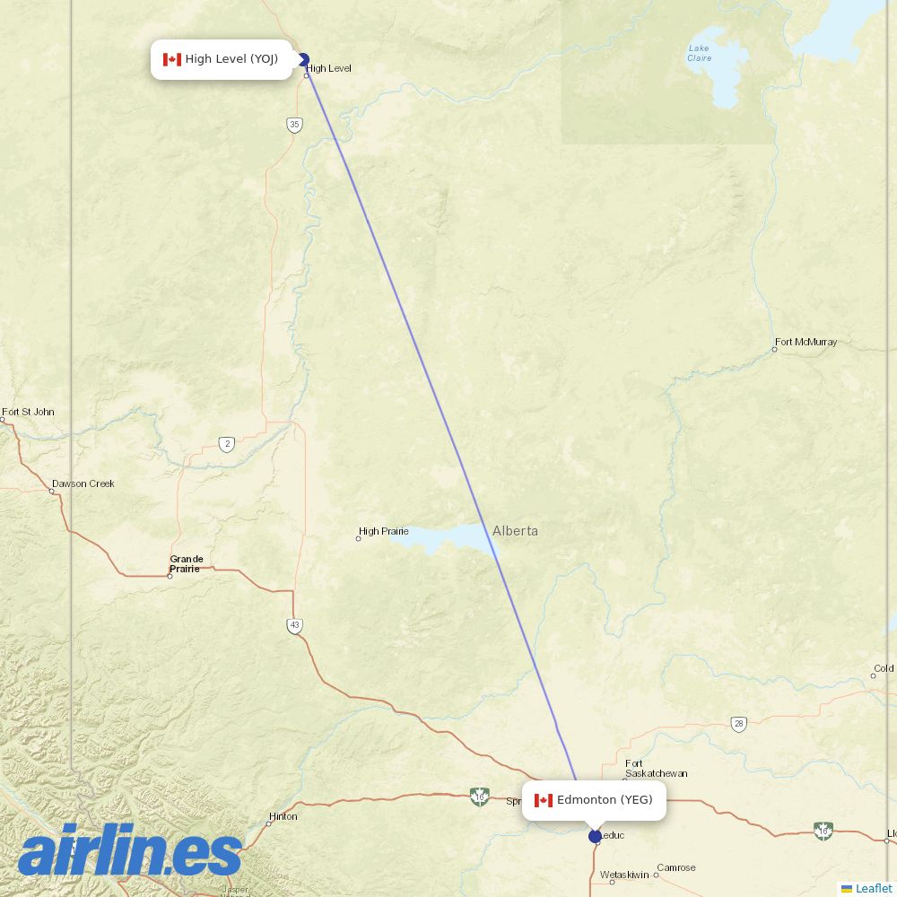Central Mountain Air from High Level destination map