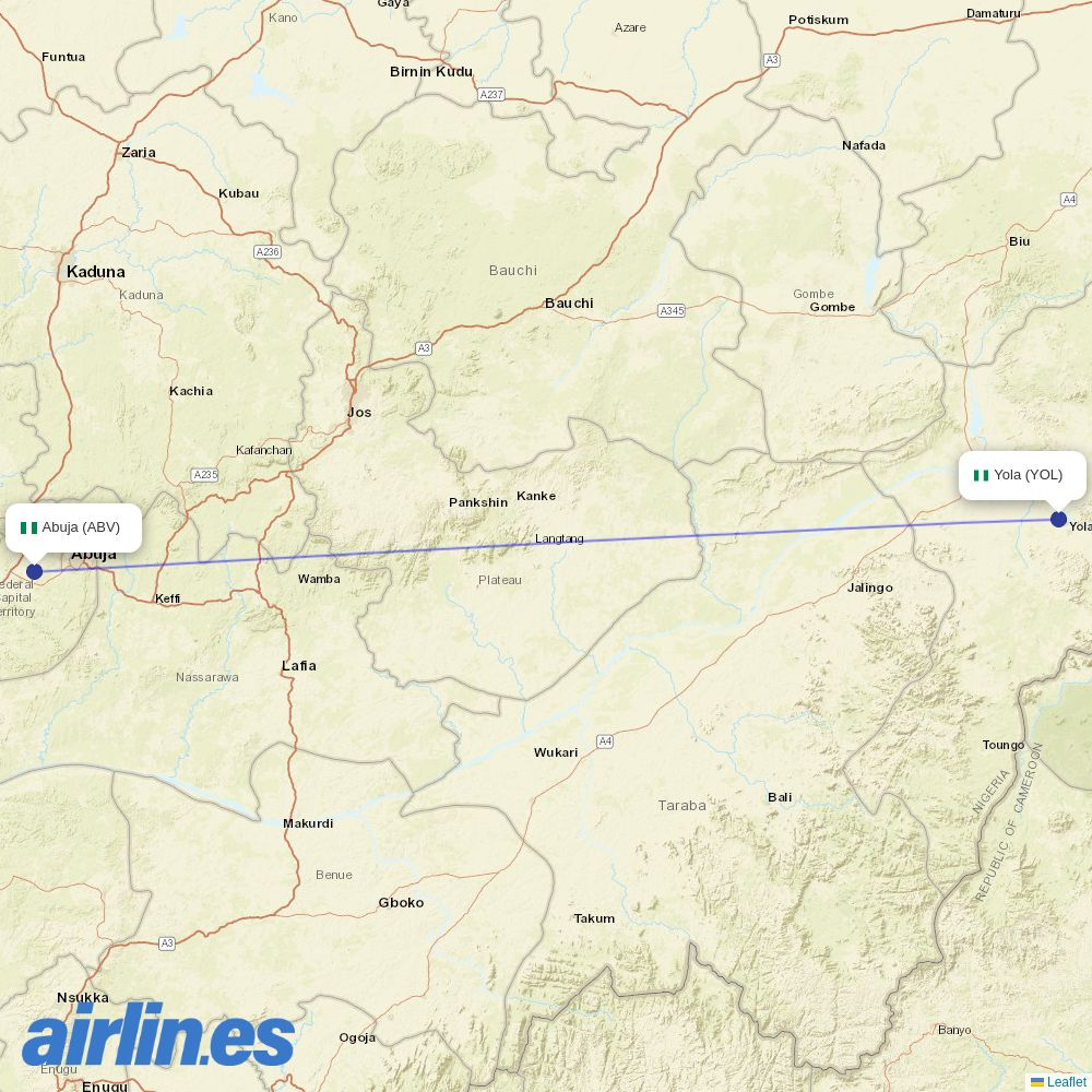 Air Peace from Yola destination map
