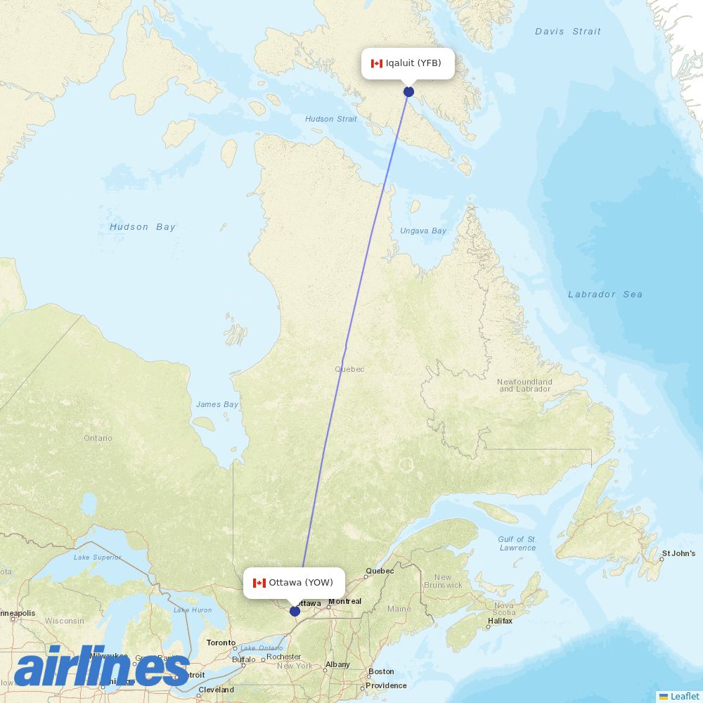 Canadian North from Ottawa Macdonald Cartier International destination map