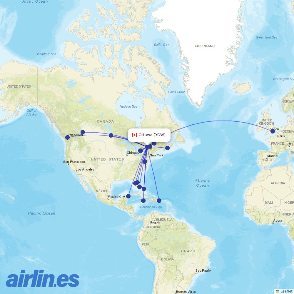 Air Canada at YOW route map