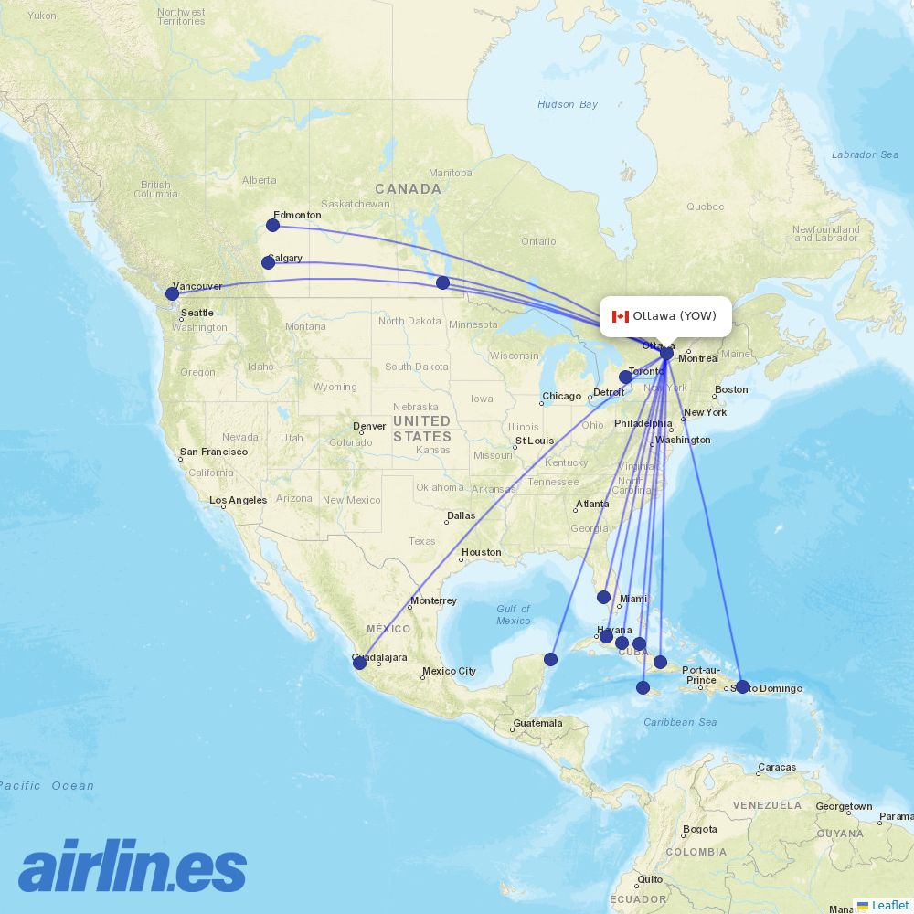WestJet at YOW route map