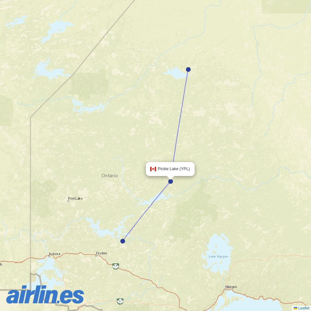 Wasaya Airways from Pickle Lake Airport destination map