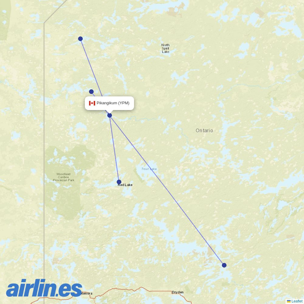 Wasaya Airways from Pikangikum Airport destination map
