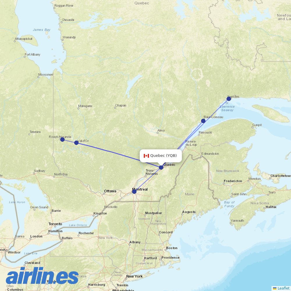 Air Liaison from Quebec Jean Lesage International destination map