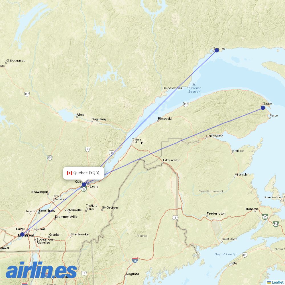 PAL Airlines from Quebec Jean Lesage International destination map