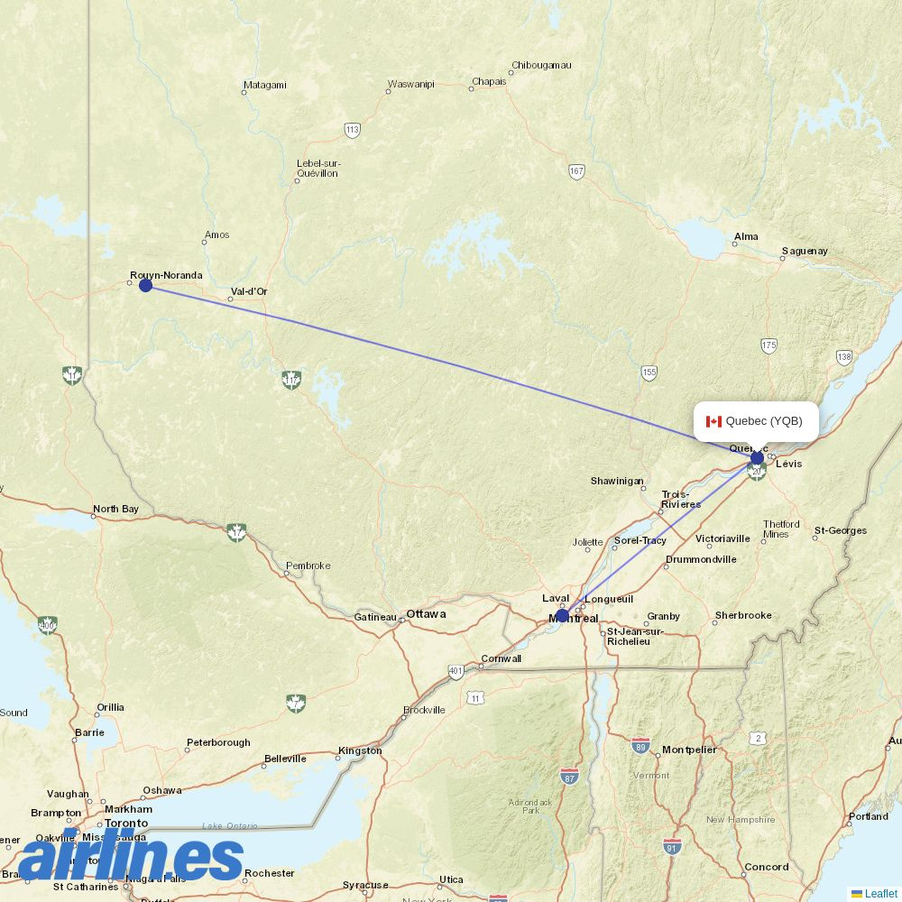 Jet Aviation at YQB route map