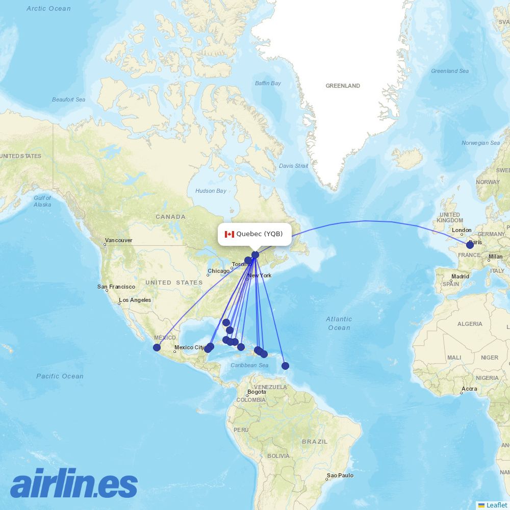 Air Transat at YQB route map