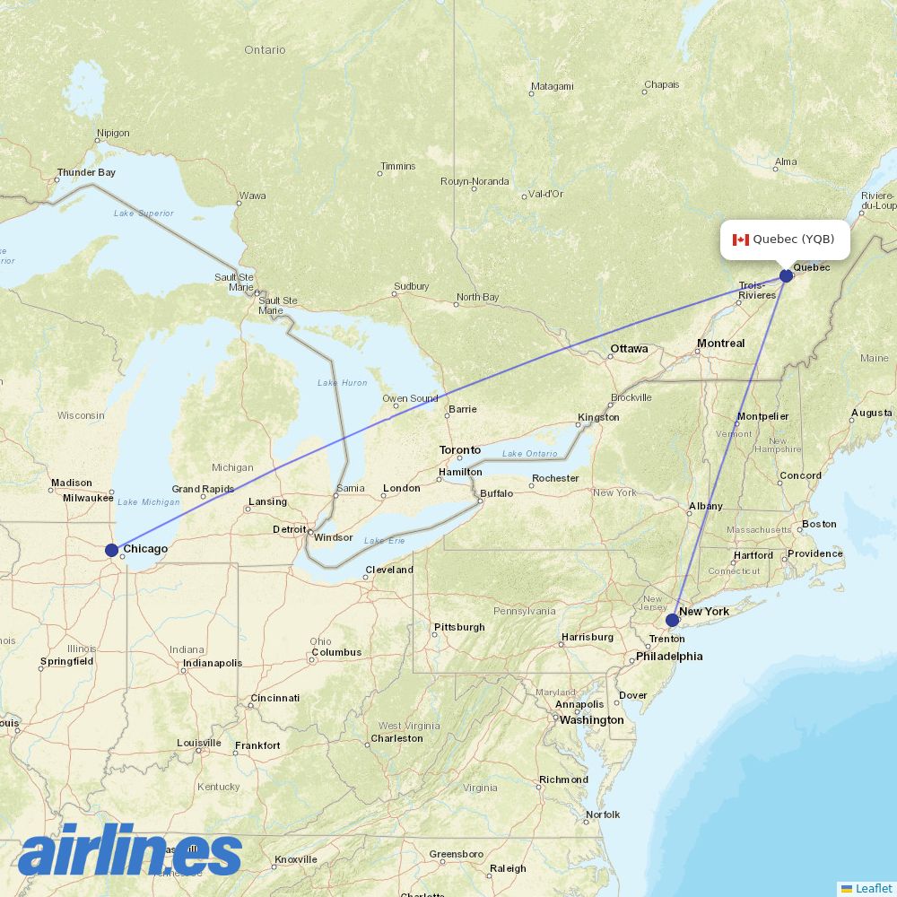United Airlines from Quebec Jean Lesage International destination map