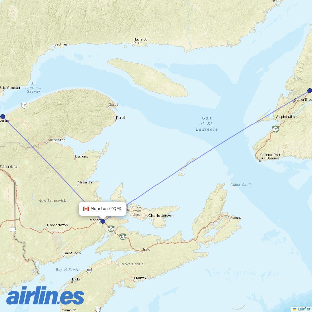 PAL Airlines from Greater Moncton International destination map