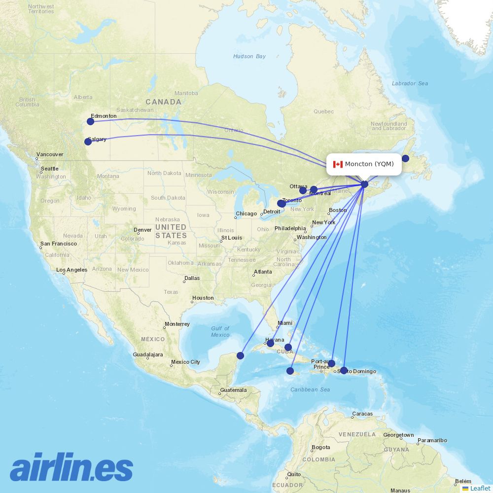 Porter Airlines from Greater Moncton International destination map