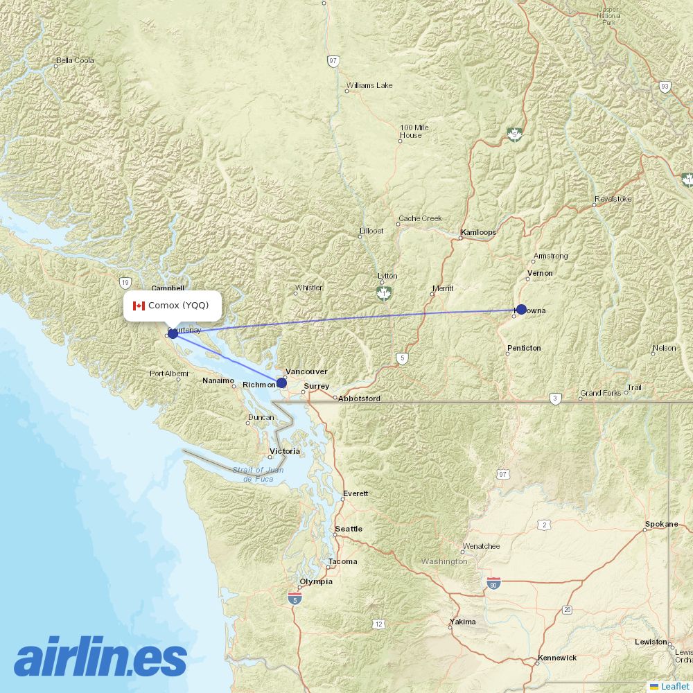 Pacific Coastal Airlines from Comox destination map