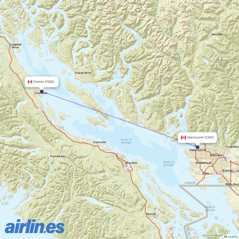 Harbour Air from Comox destination map