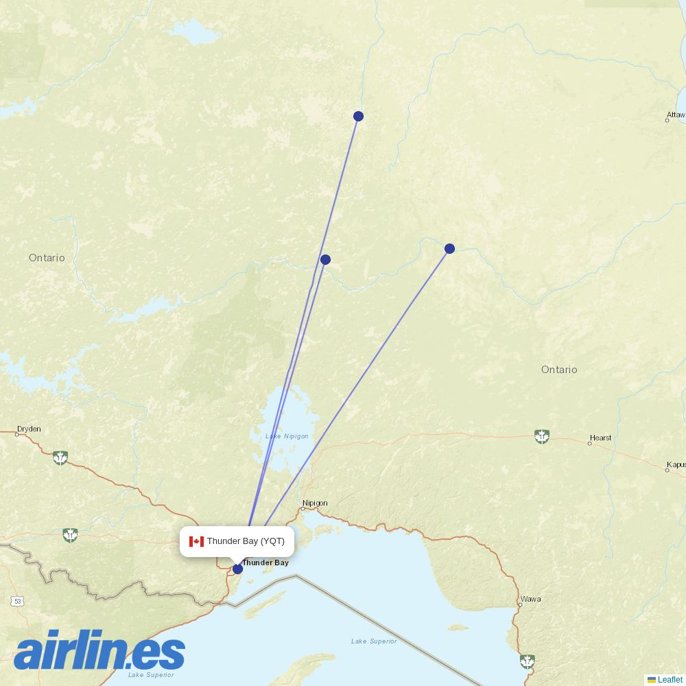 North Star Air from Thunder Bay destination map