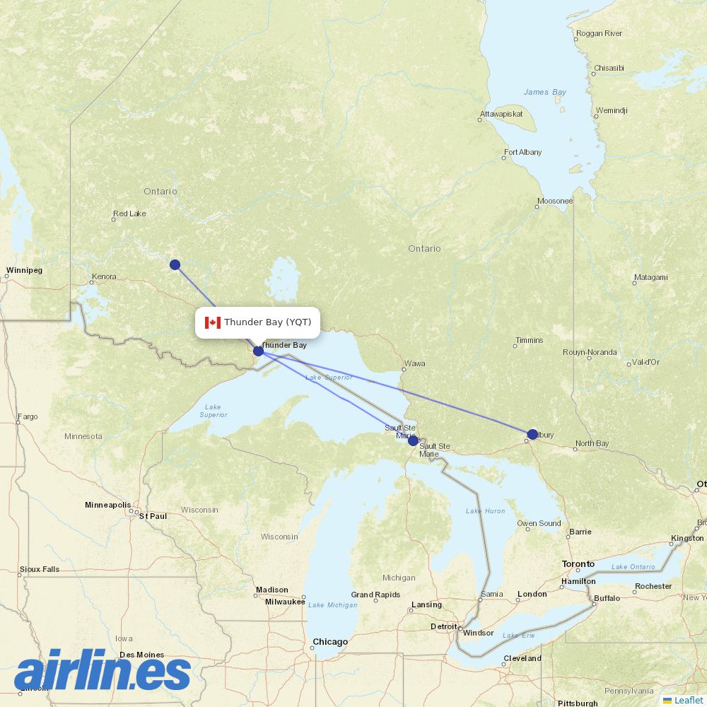 Bearskin Airlines at YQT route map