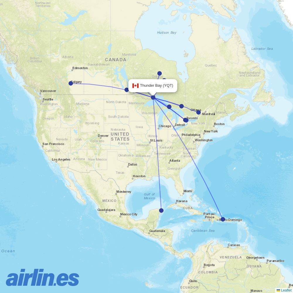 Wasaya Airways from Thunder Bay destination map