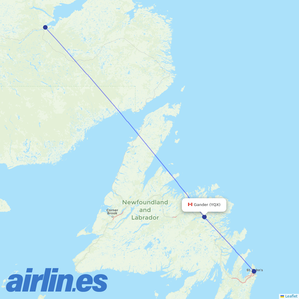 PAL Airlines from Gander International destination map