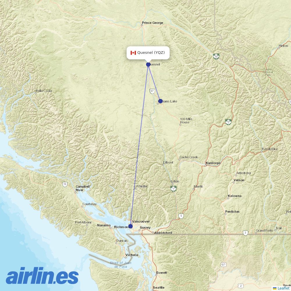 Central Mountain Air from Quesnel destination map