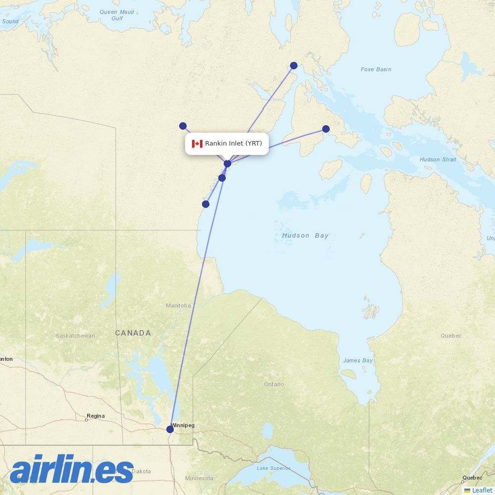 Calm Air International at YRT route map