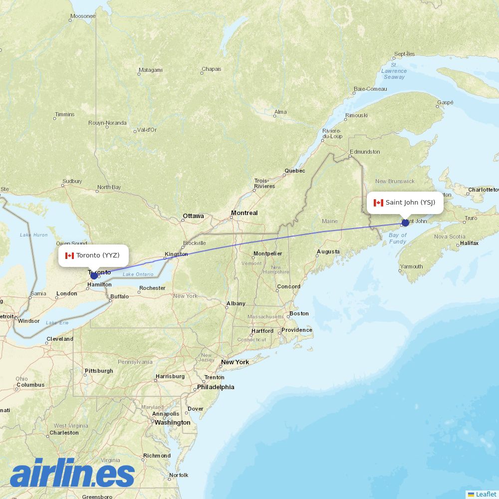 Flair Airlines from Saint John destination map
