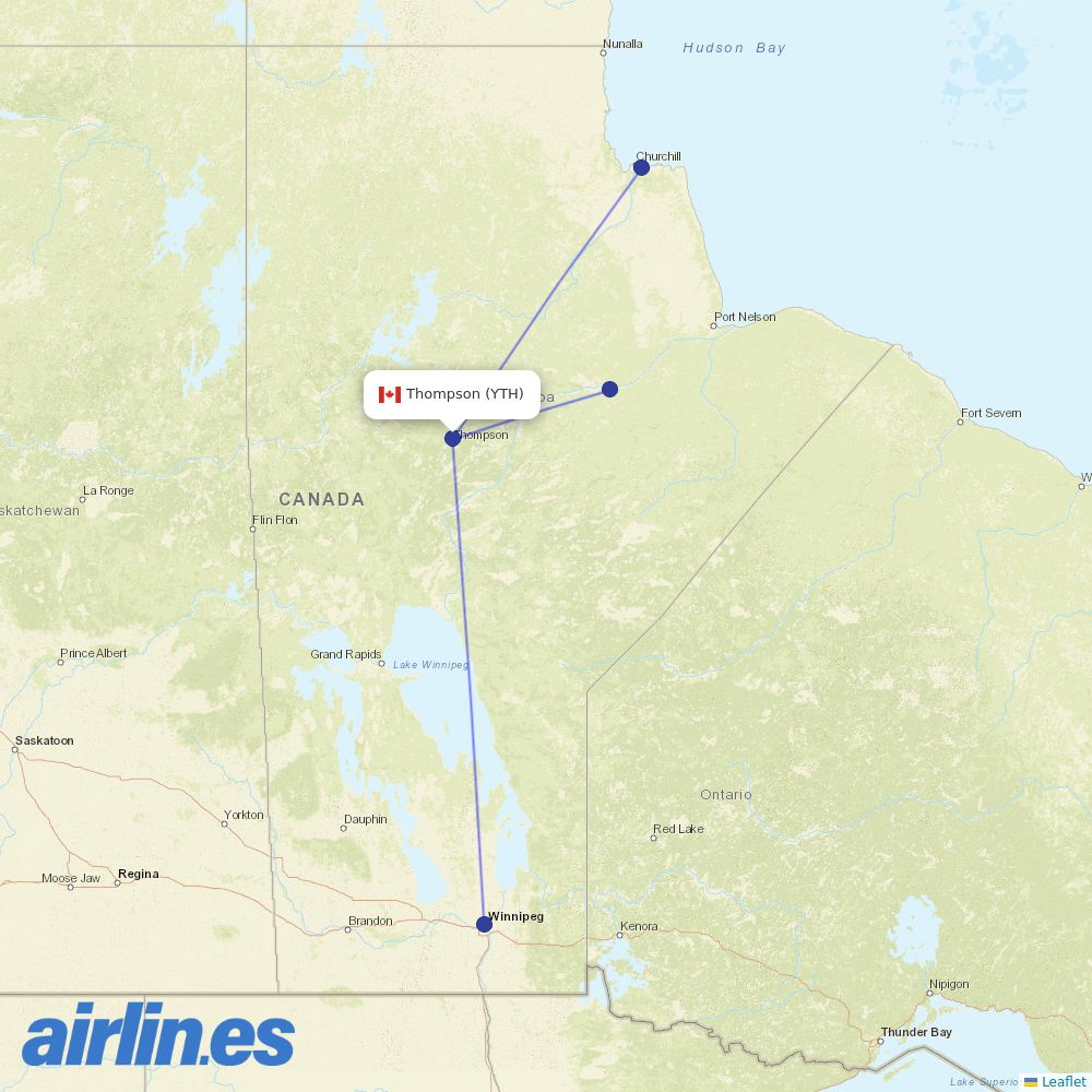 Calm Air International at YTH route map